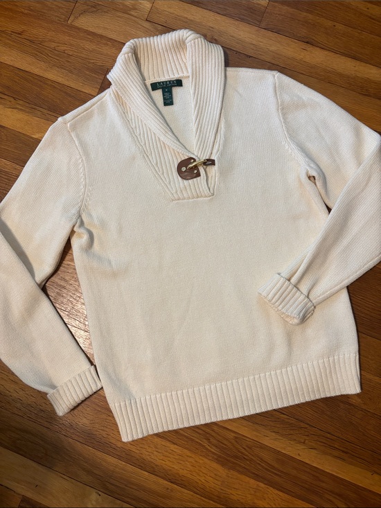 Lauren Ralph Lauren Sweaters - Lauren Ralph Lauren Cream Shawl-Collar V-Neck Toggle Sweater